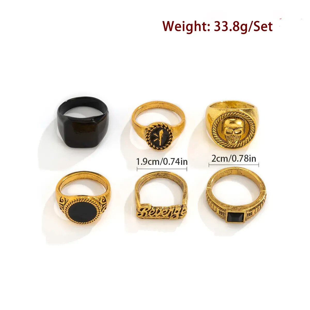 Goth Vintage Skeleton Skull Antique Silver Color Rings 6Pcs/Set
