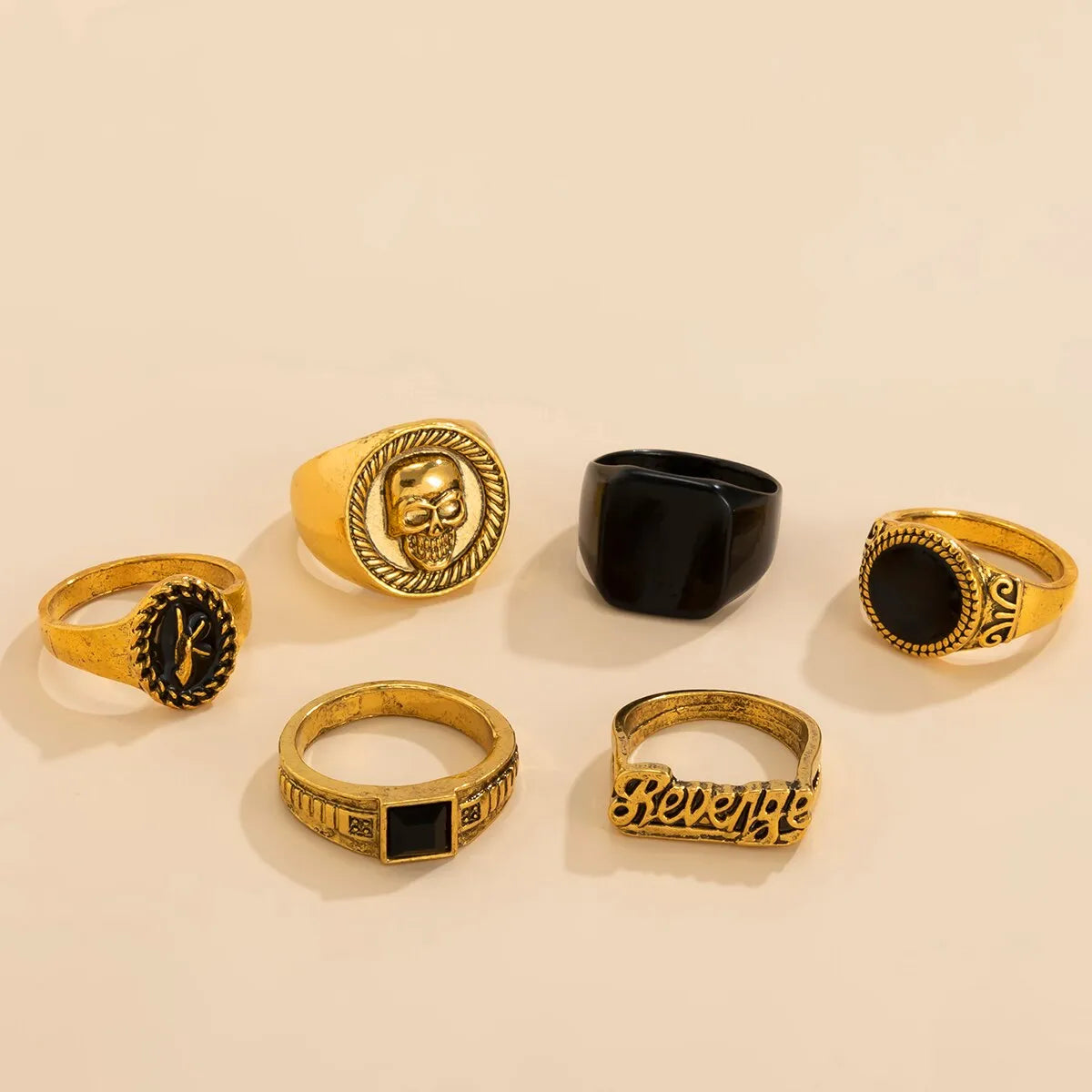 Goth Vintage Skeleton Skull Antique Silver Color Rings 6Pcs/Set