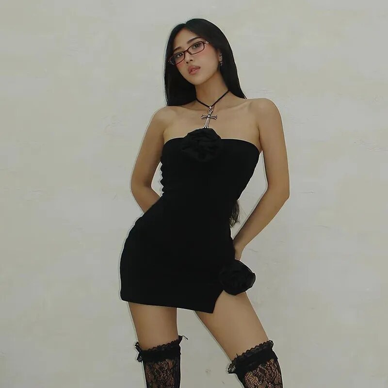 Seduction Flower Slim Strapless Mini Dress