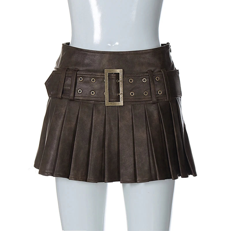 Mina Leather Pleated Skirt
