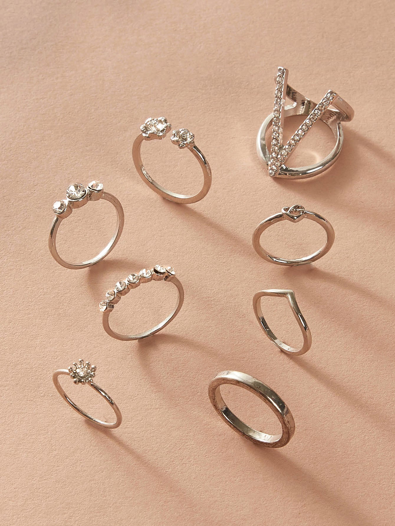 Tocona 8pcs/sets Hollow Out Rings for Women Charms Clear Crystal Stone Gold Chain Rings Bohemian