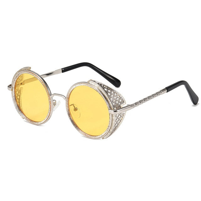 SHAUNA Retro Round Steampunk Sunglasses