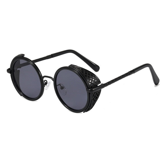 SHAUNA Retro Round Steampunk Sunglasses