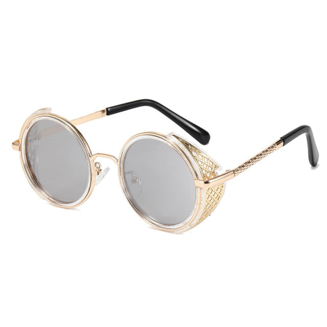 SHAUNA Retro Round Steampunk Sunglasses