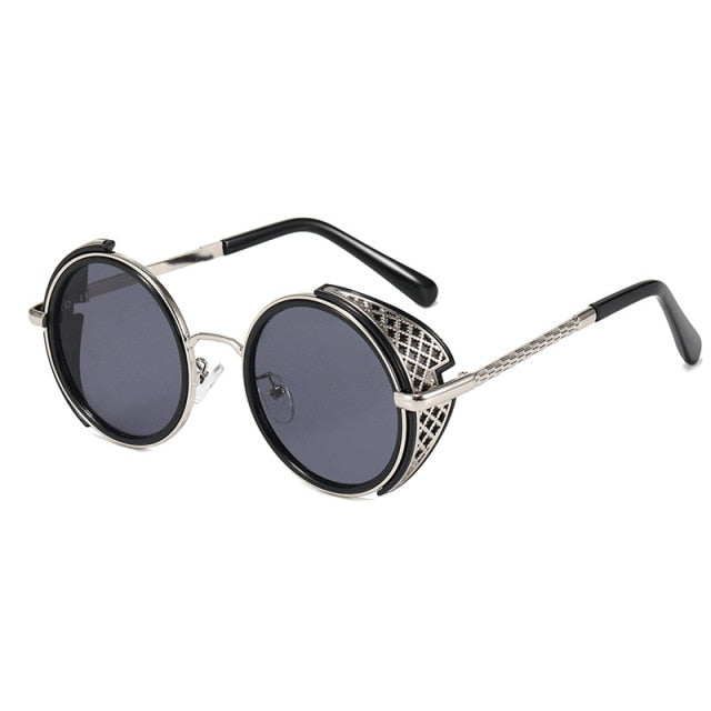 SHAUNA Retro Round Steampunk Sunglasses