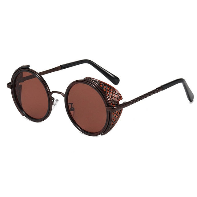 SHAUNA Retro Round Steampunk Sunglasses
