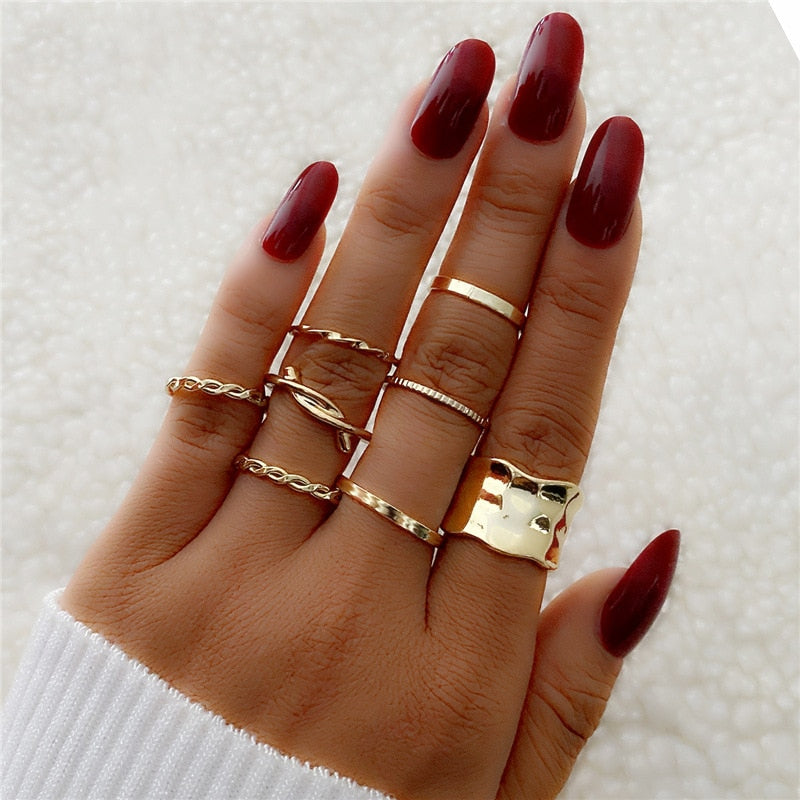 Punk Twist Joint Rings Set for Women Fashion Irregular Geometric Finger Ring Gold Silver Color Open Rings