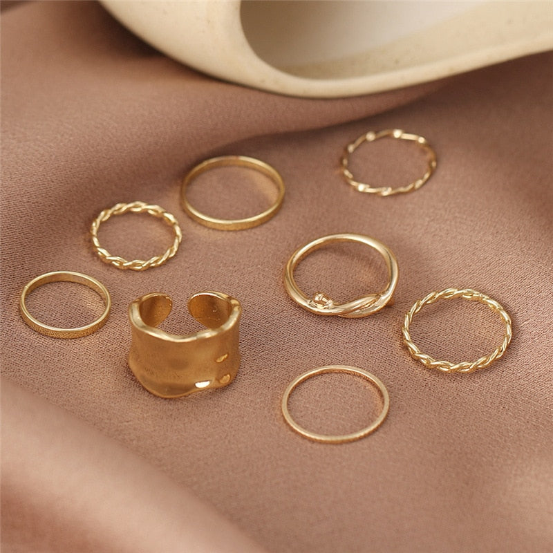 Punk Twist Joint Rings Set for Women Fashion Irregular Geometric Finger Ring Gold Silver Color Open Rings