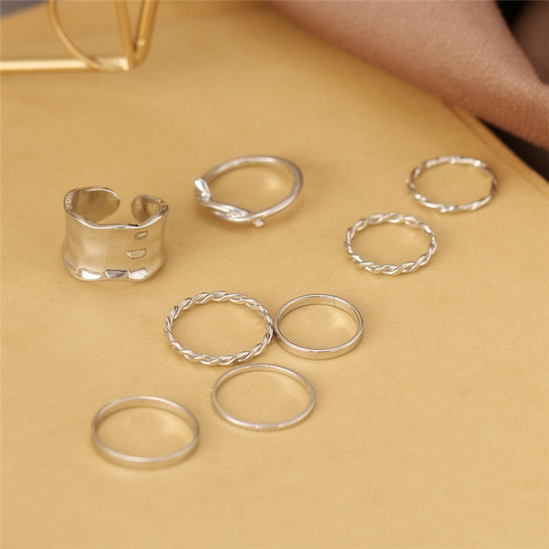 Punk Twist Joint Rings Set for Women Fashion Irregular Geometric Finger Ring Gold Silver Color Open Rings