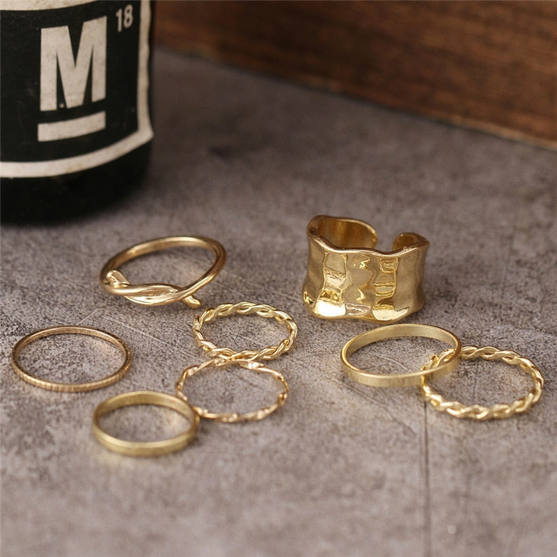 Punk Twist Joint Rings Set for Women Fashion Irregular Geometric Finger Ring Gold Silver Color Open Rings