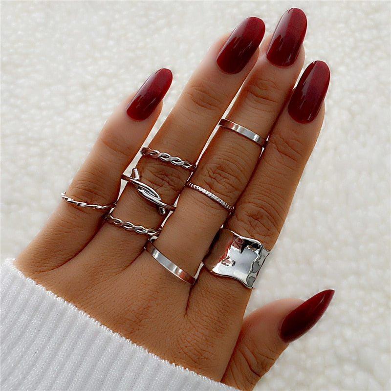 Punk Twist Joint Rings Set for Women Fashion Irregular Geometric Finger Ring Gold Silver Color Open Rings