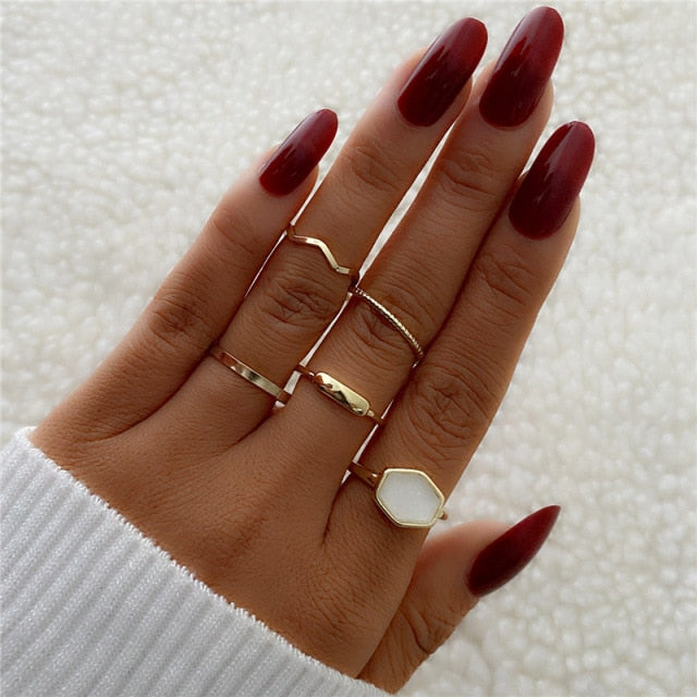Punk Twist Joint Rings Set for Women Fashion Irregular Geometric Finger Ring Gold Silver Color Open Rings