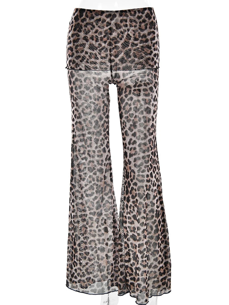 Sheer Mesh Wide Flare Pants