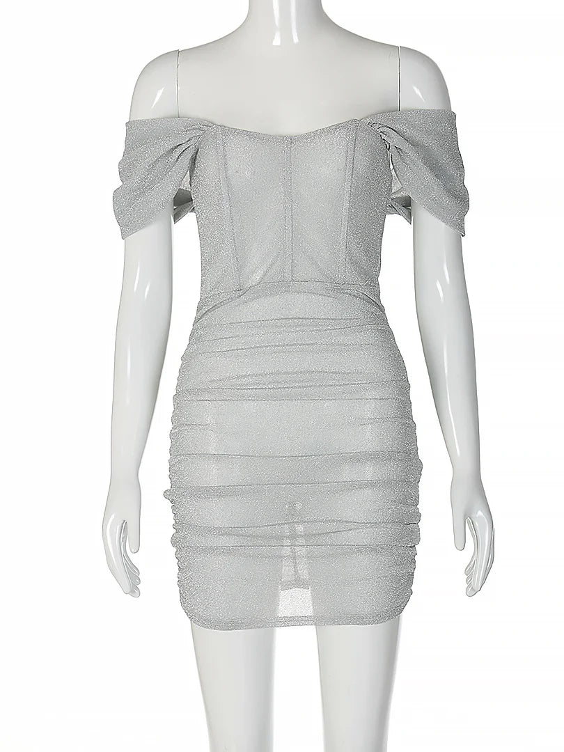 Glitter Off Shoulder Corset Mini Dress