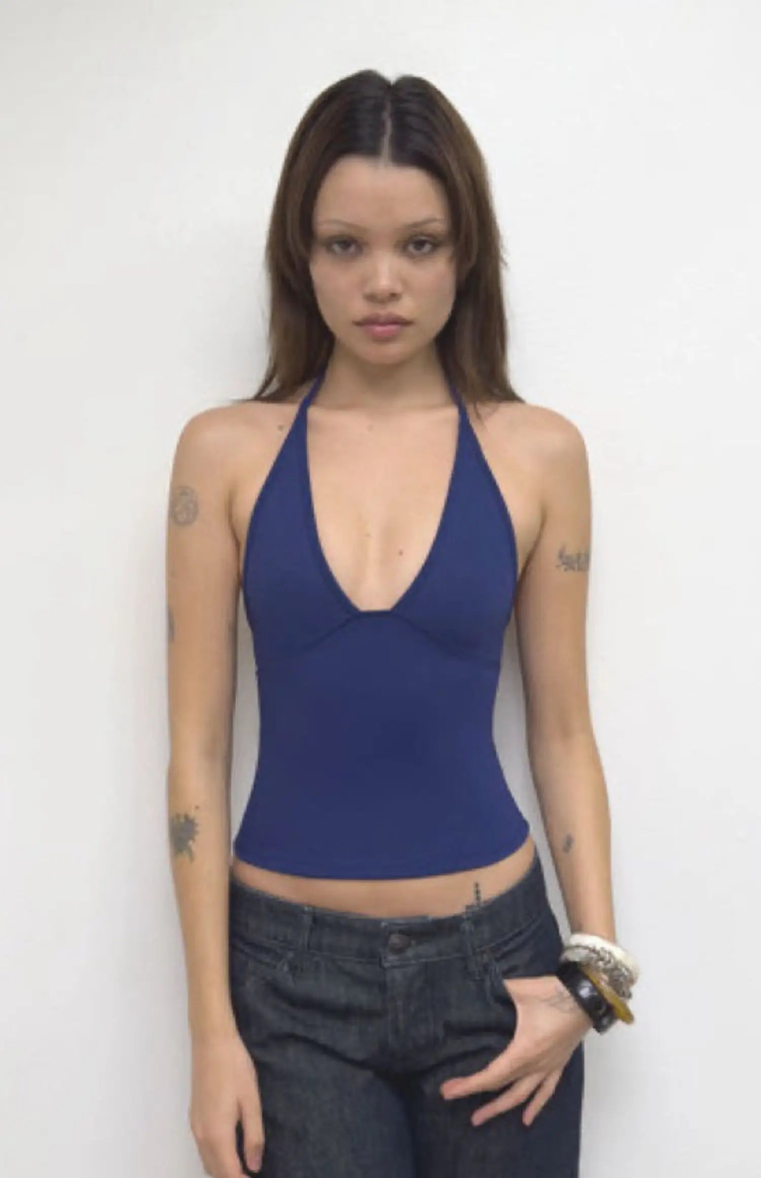 Tank triangle cup halter neck v-neck vest