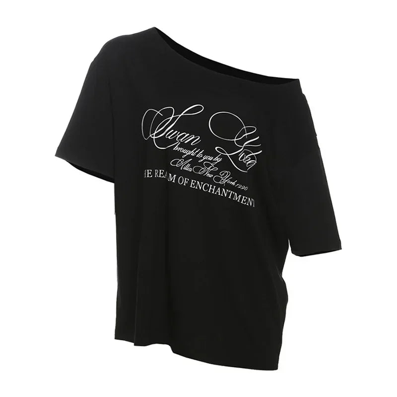 Graphic Oversized One Shoulder Top