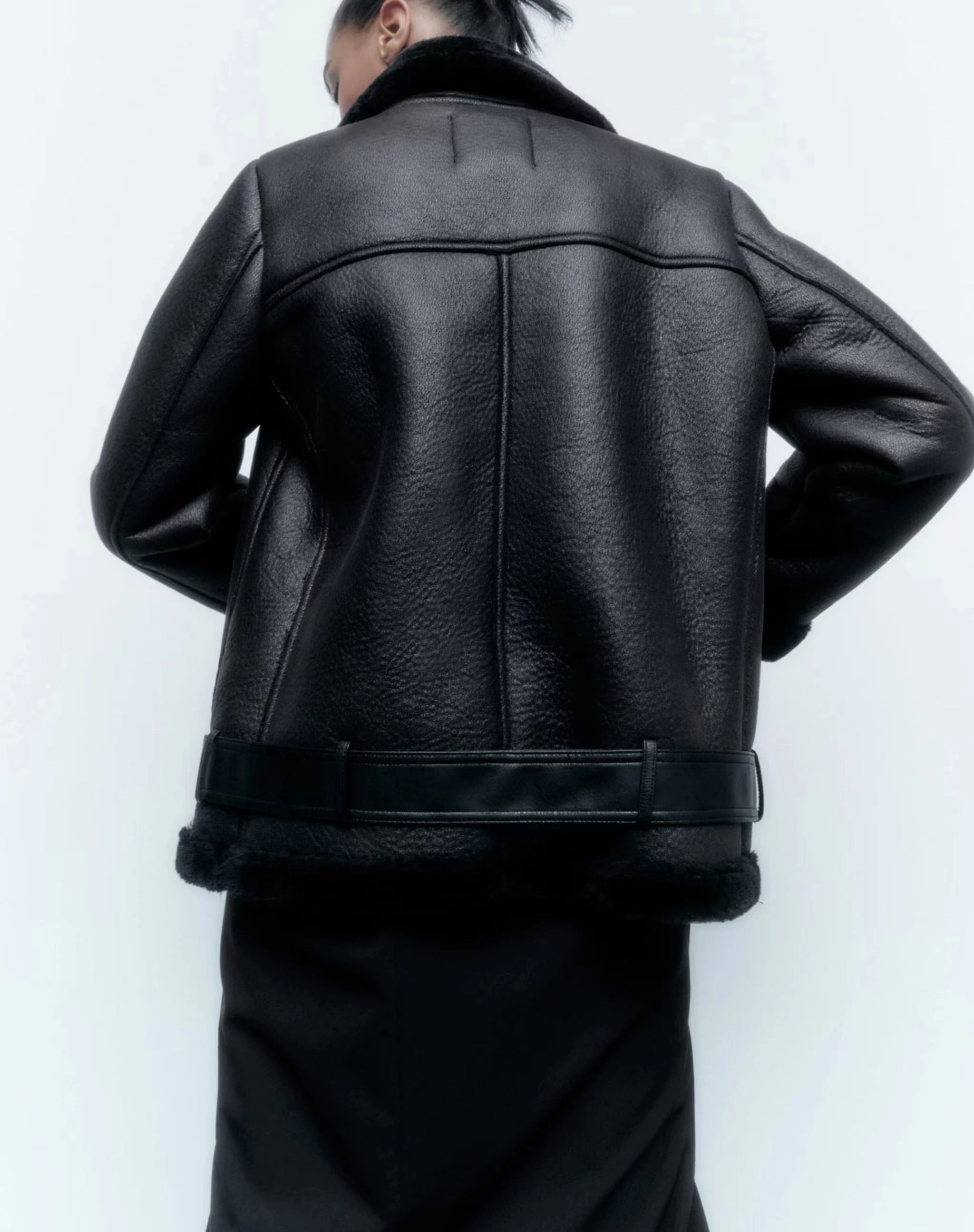 Amirozo Fur Faux Leather Jacket