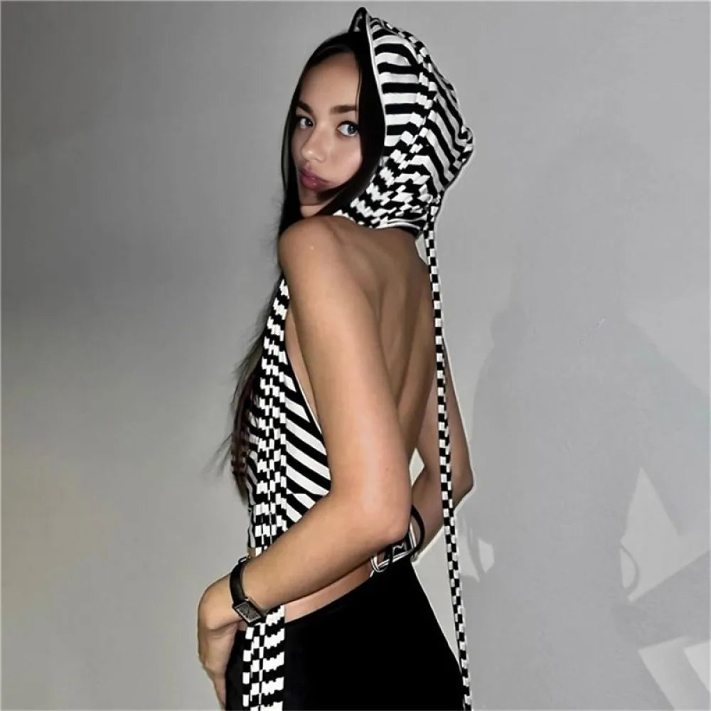 Stripe Hooded Top