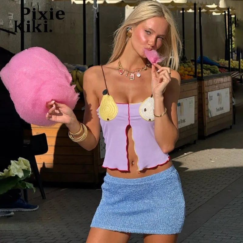 Apple Pum Fruit Embroidery Camis