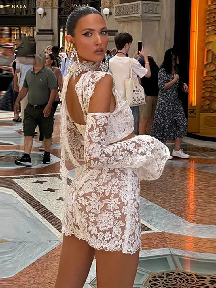 Sexy Lace Hollow Out Skirt Set