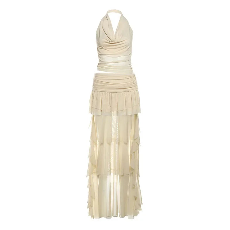 Ruffle Skirt Top Set Sexy Backless