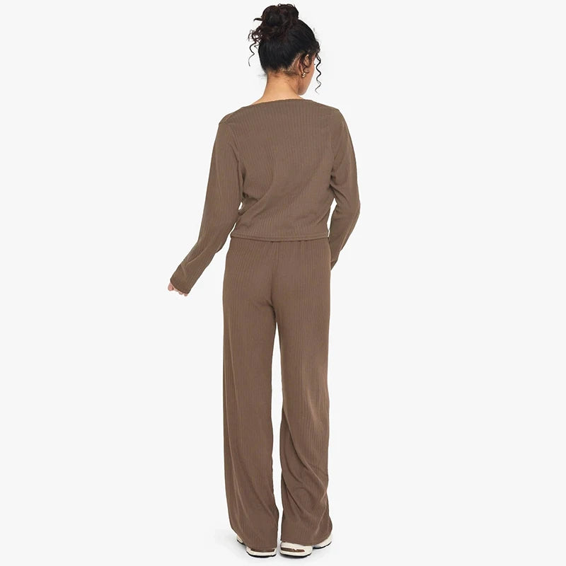 Top & Drawstring Wide-Leg Pants Casual Set