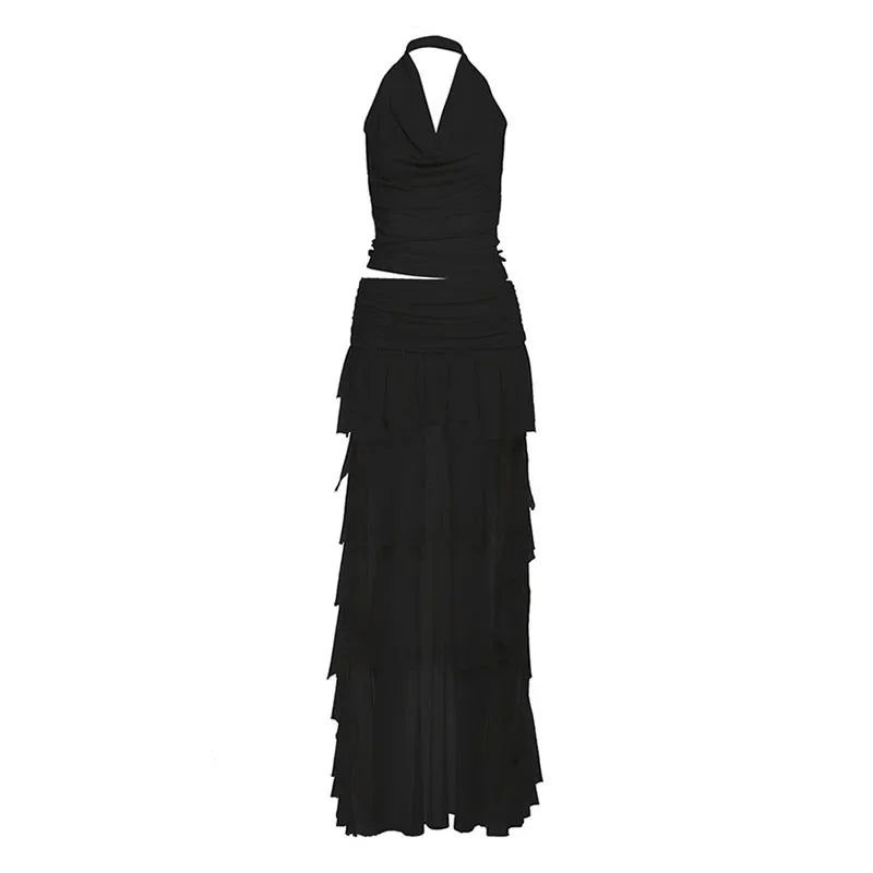Ruffle Skirt Top Set Sexy Backless