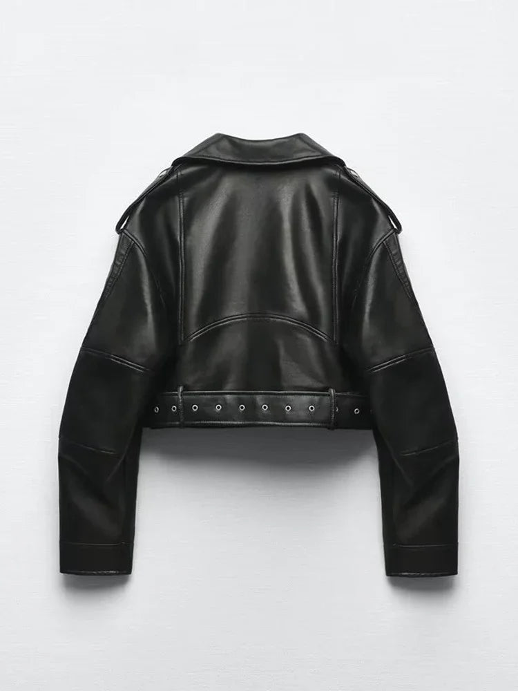 Pu Faux Leather Moto Biker Jacket