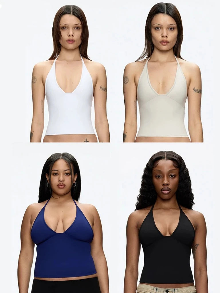 Tank triangle cup halter neck v-neck vest