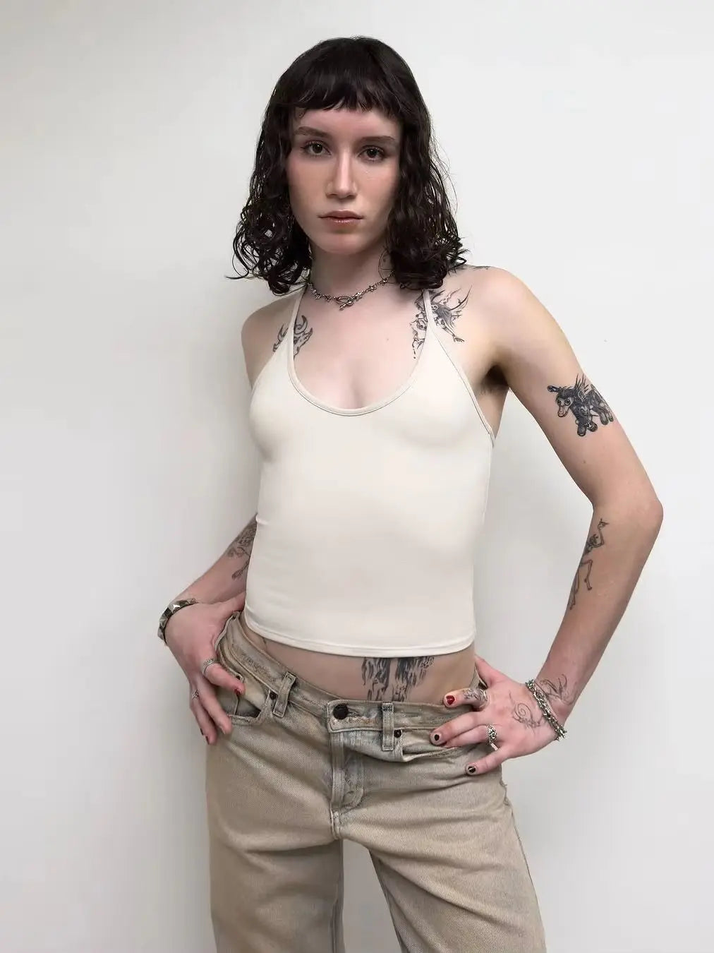 Tank Baby Blue Thin Strap U-Neck Top