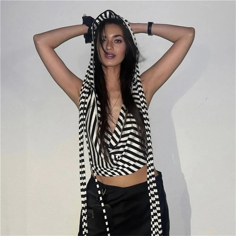 Stripe Hooded Top