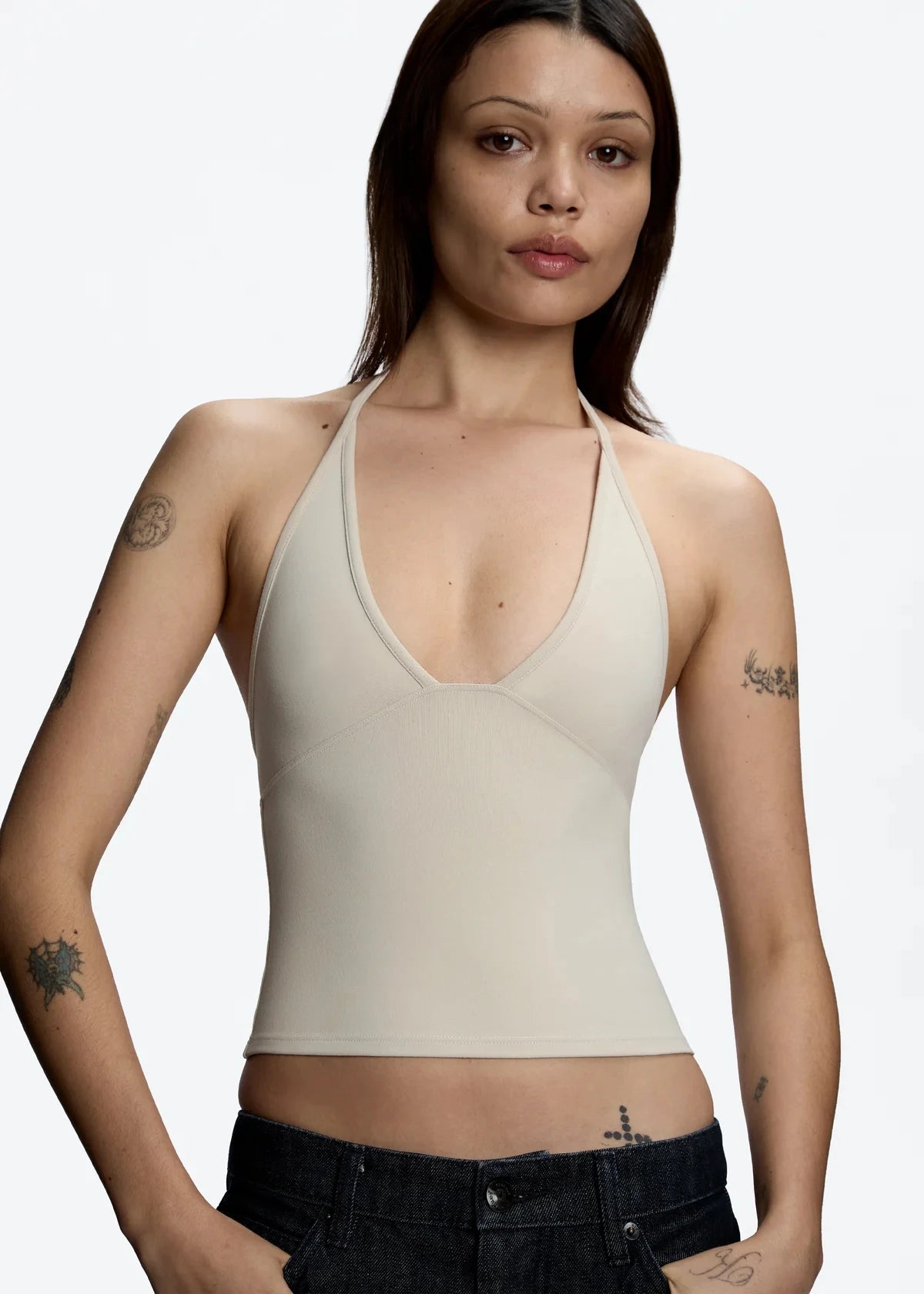 Tank triangle cup halter neck v-neck vest