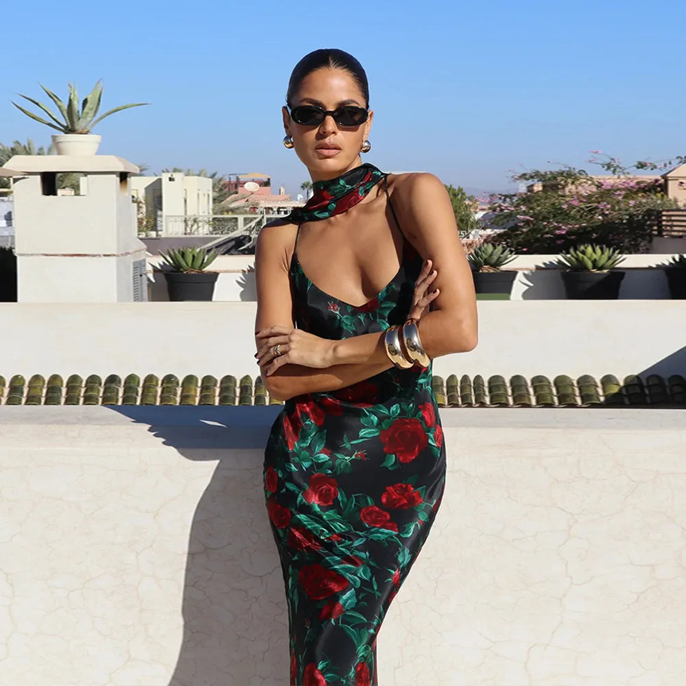 Lady Floral Draped Maxi Dress