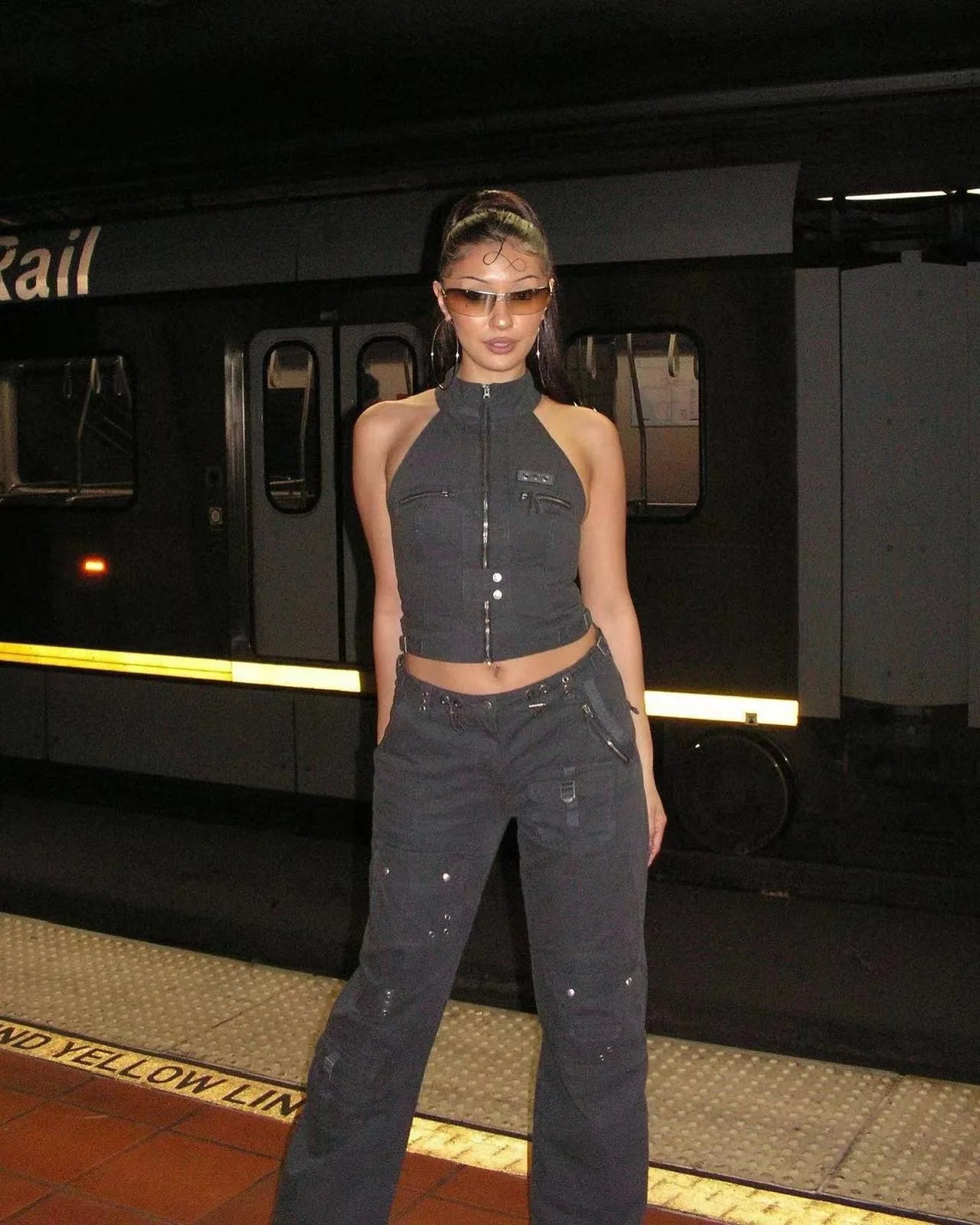 JL grey zipper pocket cargo tank top