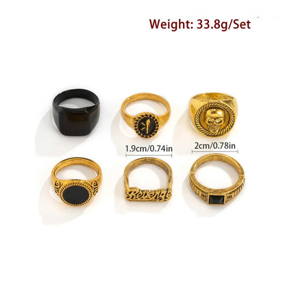 Goth Vintage Skeleton Skull Antique Silver Color Rings 6Pcs/Set