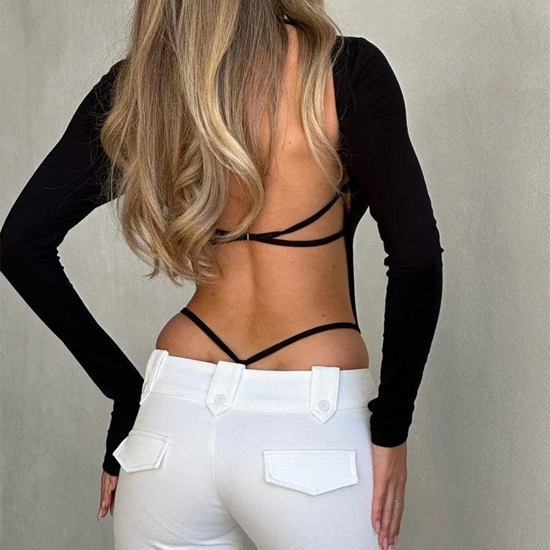 Sexy Lingerie Solid Backless Bodysuit Square-neck