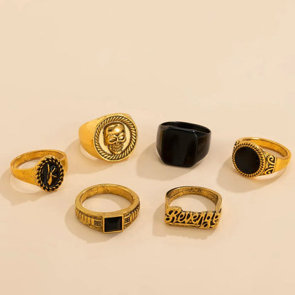 Goth Vintage Skeleton Skull Antique Silver Color Rings 6Pcs/Set
