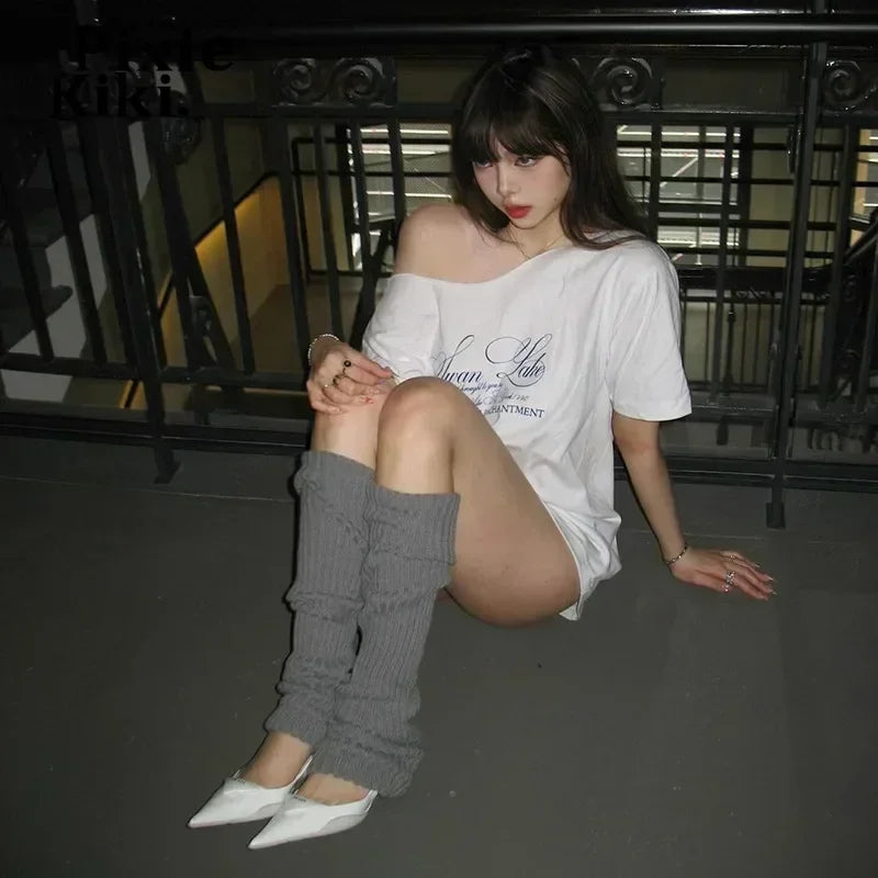 Graphic Oversized One Shoulder Top