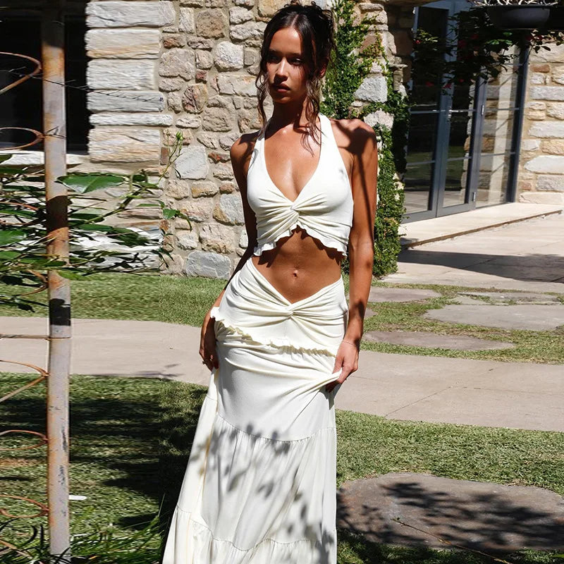 Frill Halter Twist Top + Dress Set