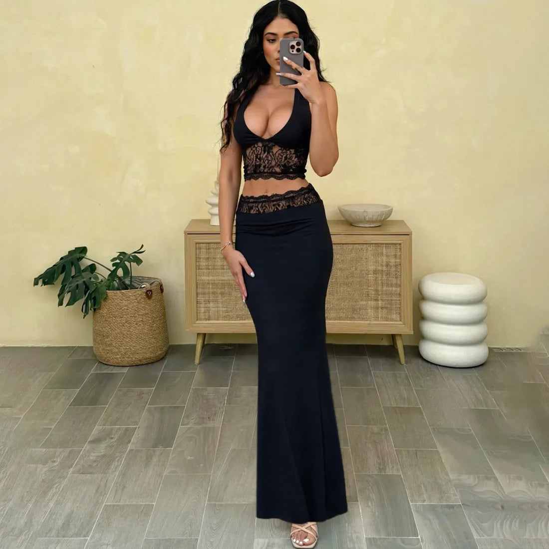 Bessie Halter Top & Long skirt 2-piece Set