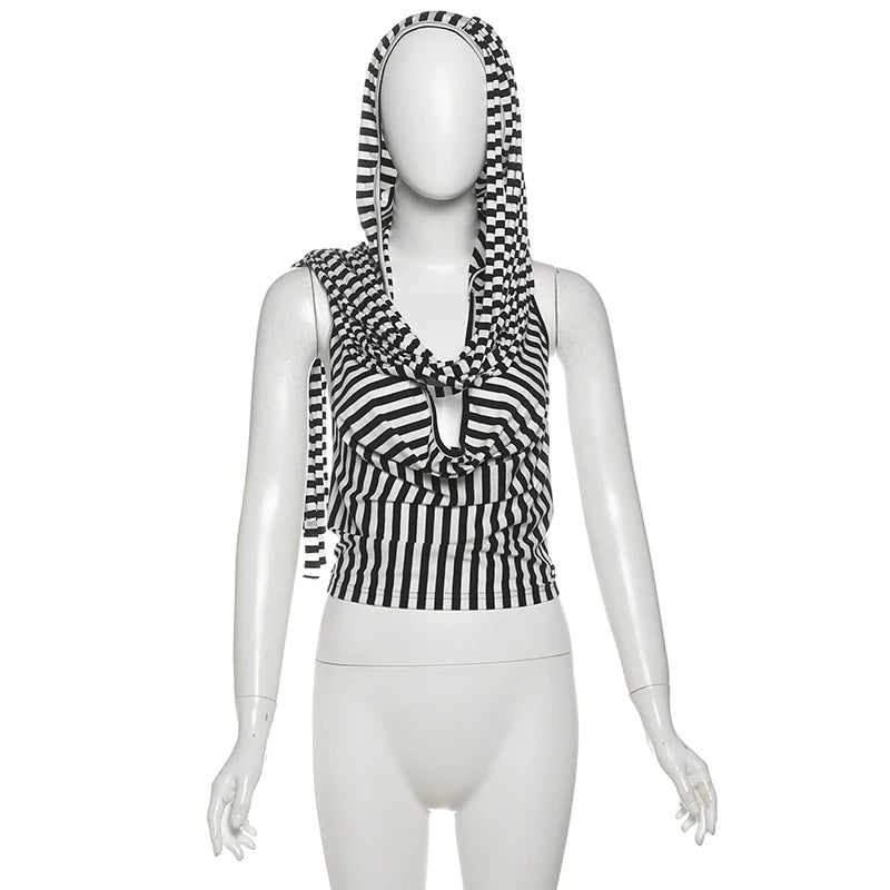 Stripe Hooded Top