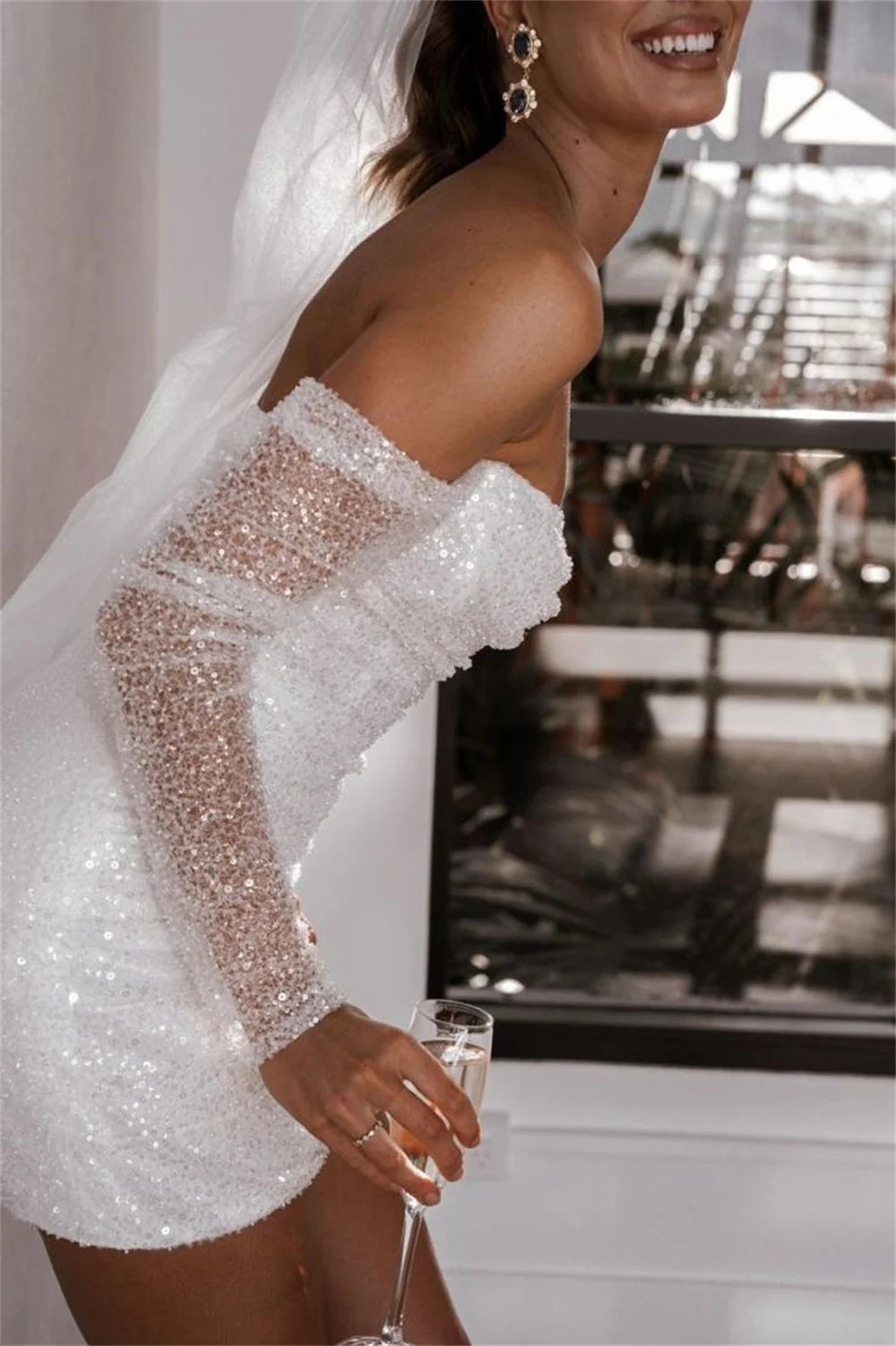 Beading Mini Sheath Short Wedding Gown