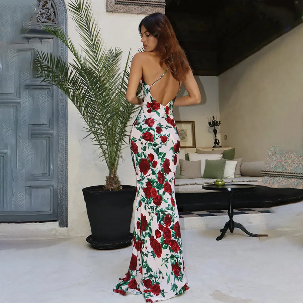 Lady Floral Draped Maxi Dress