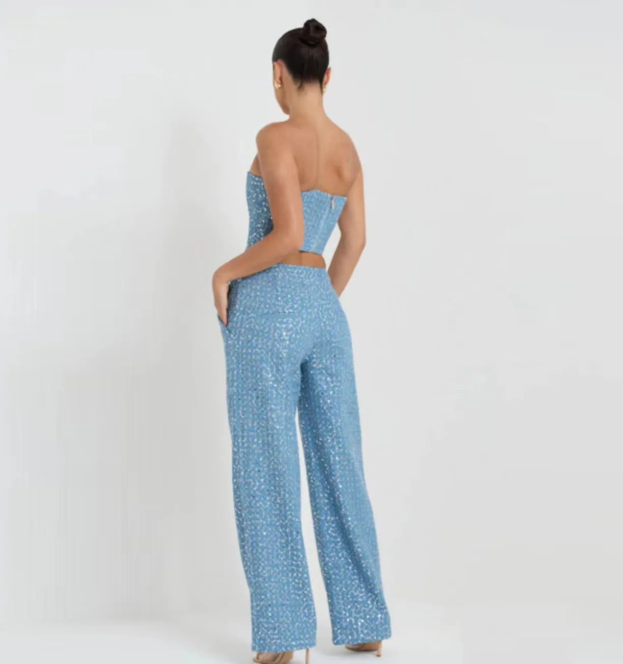 BKN Sequin Denim Two Piece Club Outfits