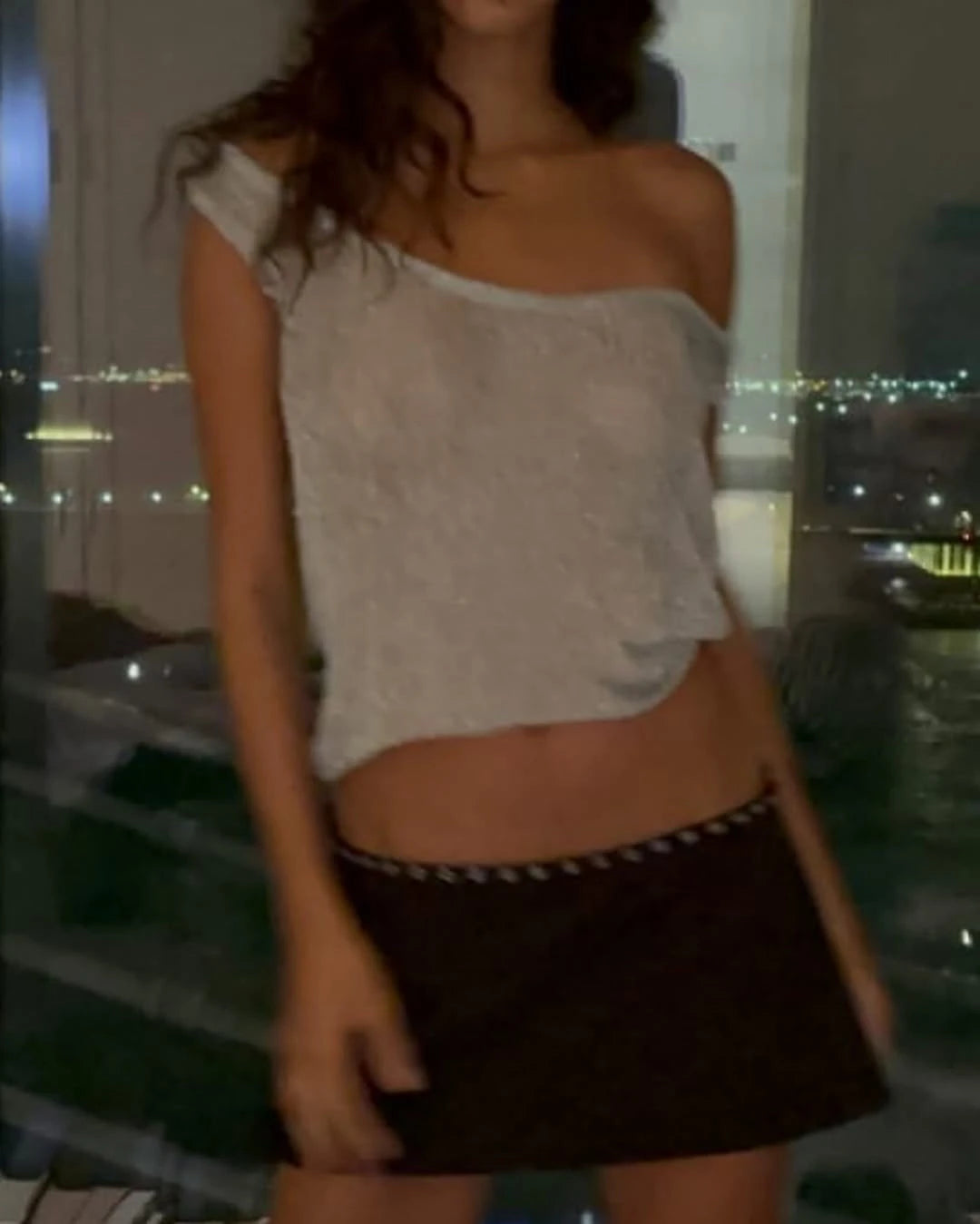 Honey honey black low-rise mini side slits A-line skirt