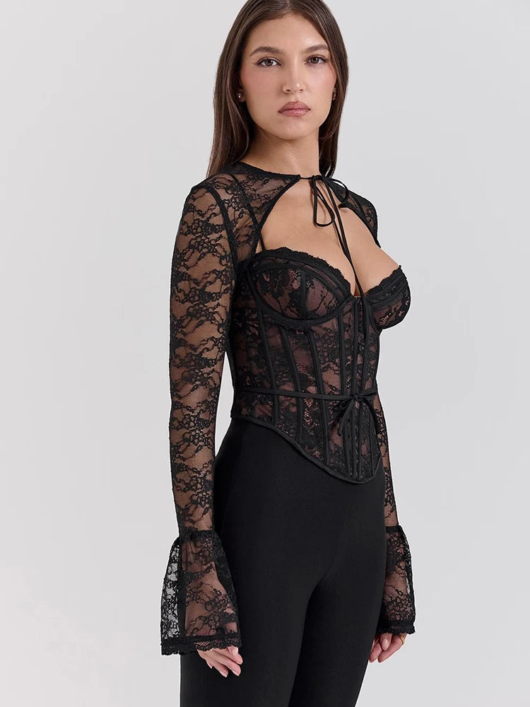 Hannah Lace Tie Long sleeve Top