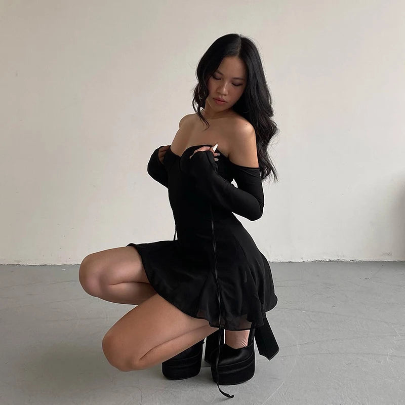 Melina Sexy Halter Black Mini Dress