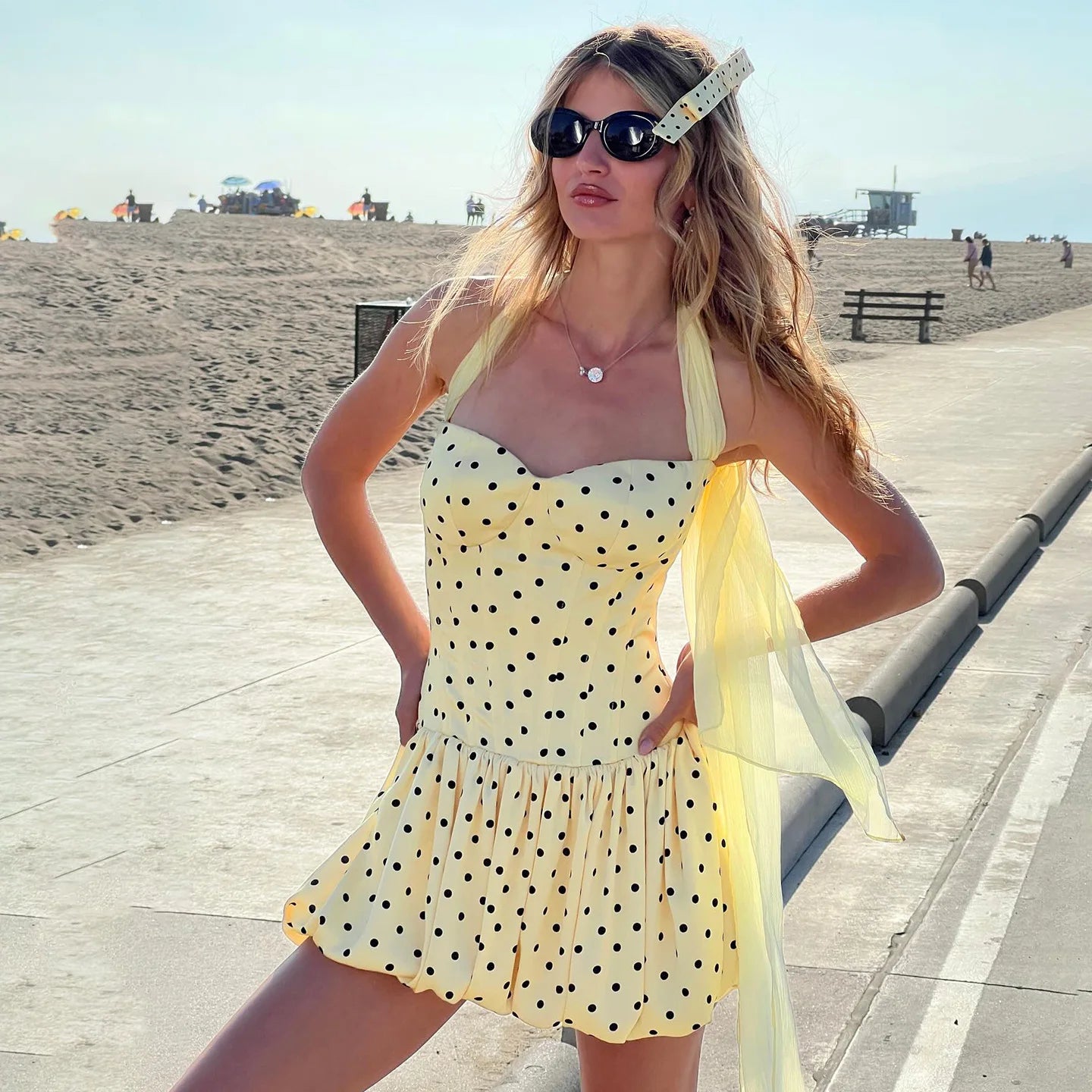 Polka Dot Ribbon Halter Dress