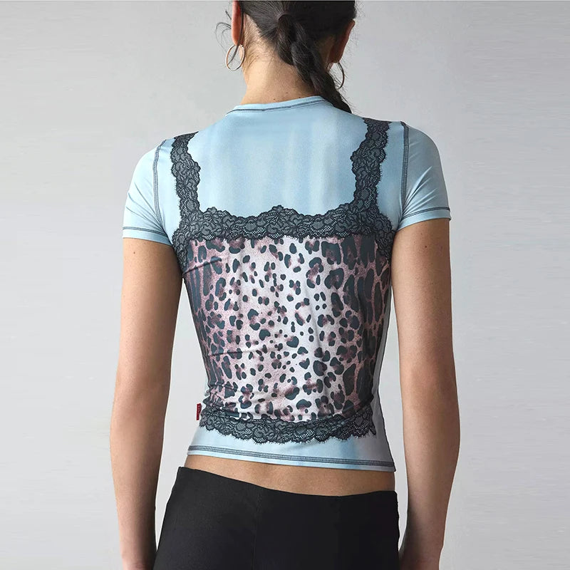 Retro Leopard Lace Print Top