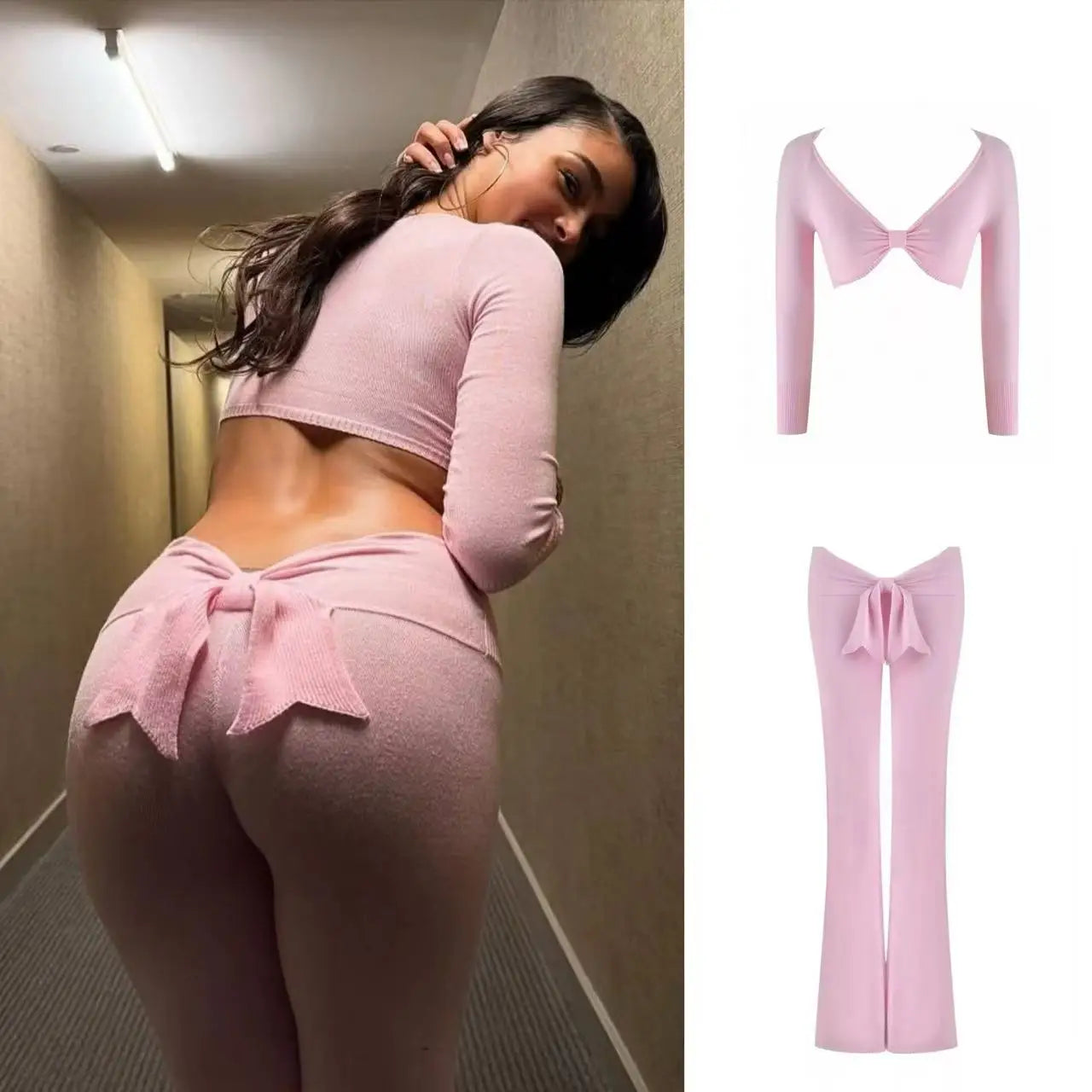 Rosie Pink Bow Tie Top + Long Pants